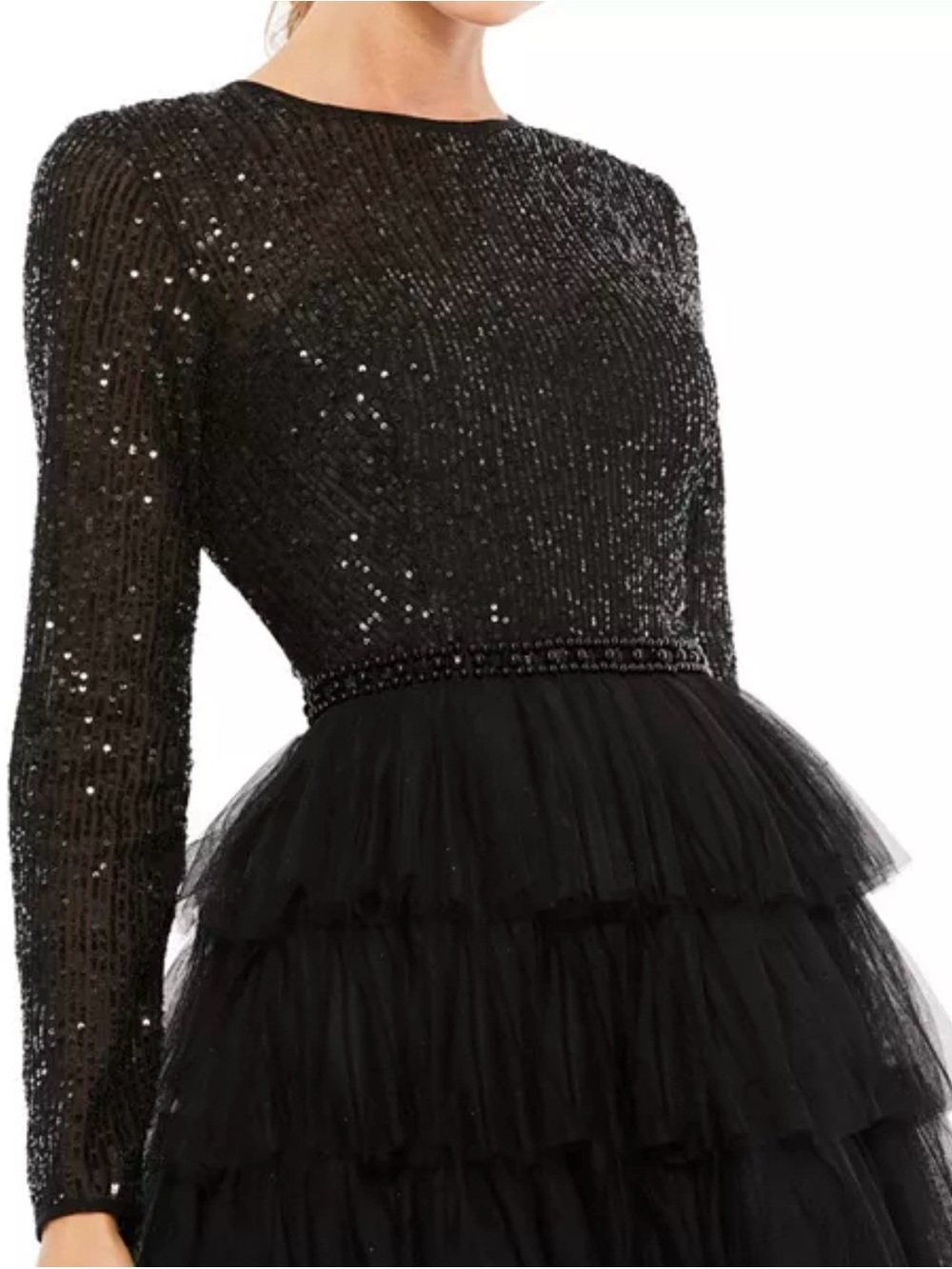 Mac Duggal Black Sequin Tiered Tulle Party Dress size 12 - Picture 7 of 12
